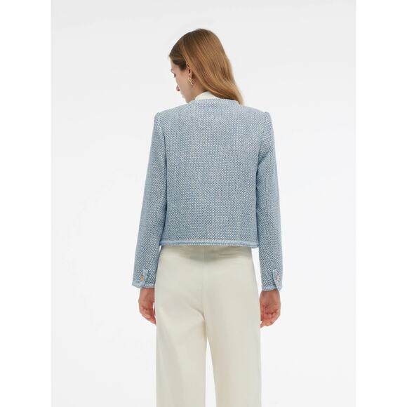 Goelia Tweed Round Neck Jacket Blue White Jacquard - Picture 6 of 13